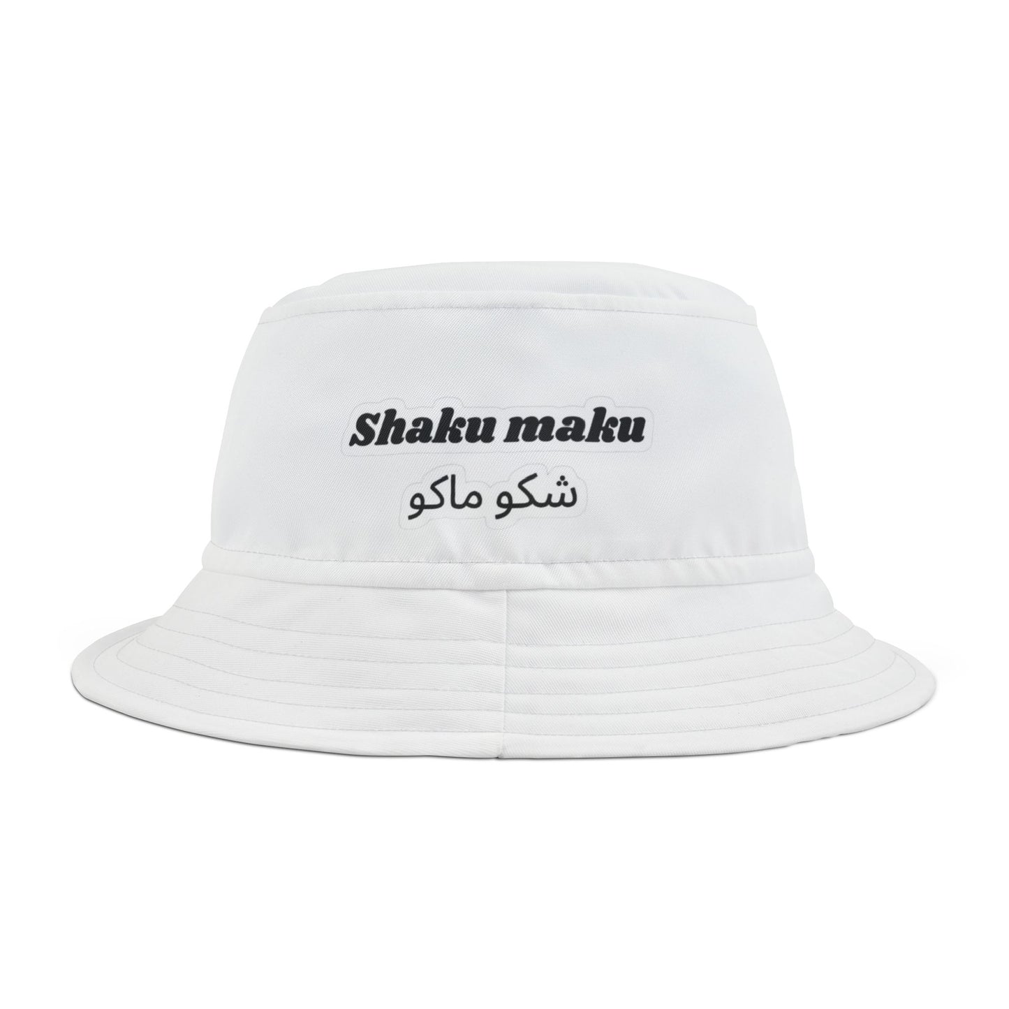 Stylish AOP Bucket Hat with 'Shaku maku' Print | Trendy Summer Accessory, Gift for Beach Lovers, Festival Fashion, Unisex Outdoor Hat